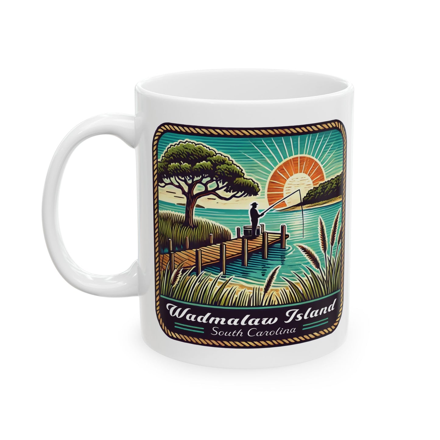Wadmalaw Island - Dock Fishing Ceramic Mug, (11oz, 15oz)