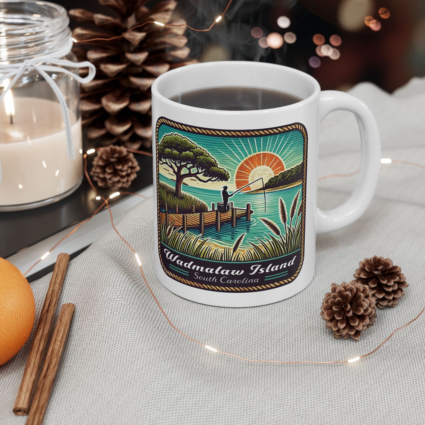 Wadmalaw Island - Dock Fishing Ceramic Mug, (11oz, 15oz)