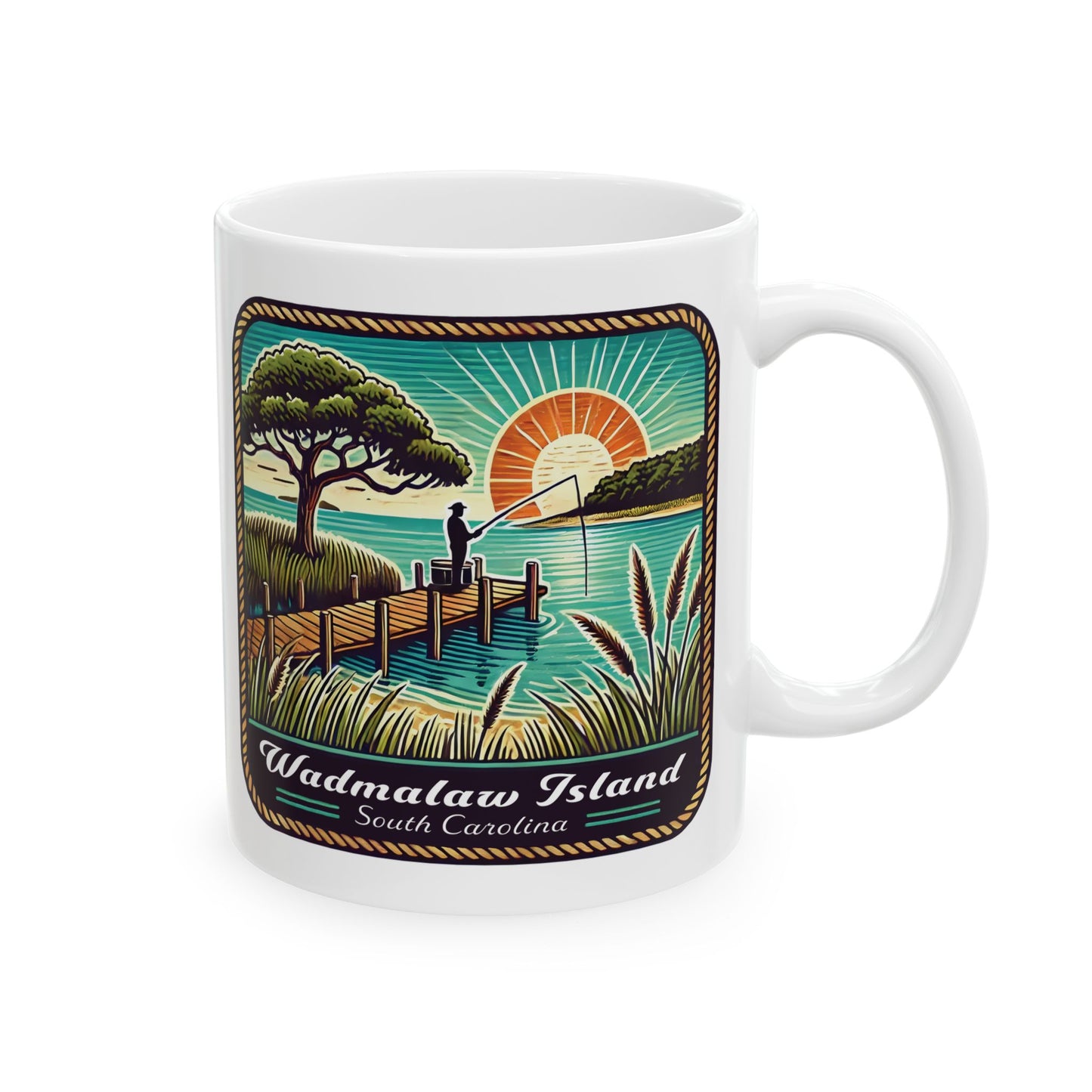 Wadmalaw Island - Dock Fishing Ceramic Mug, (11oz, 15oz)